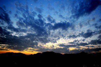 Scenic view of silhouette mountains against sky at sunset