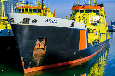 View of boats moored at harbor