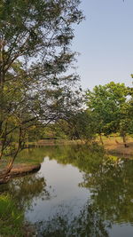 Scenic view of lake against clear sky