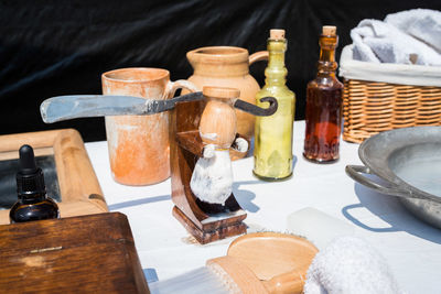 Bottles on table