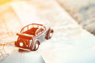 Close-up of toy car on table