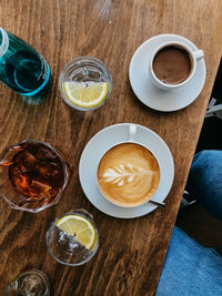 High angle view of coffee on table