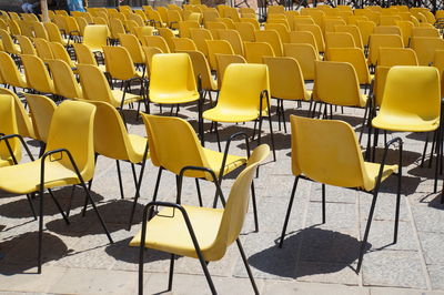 Empty chairs in row