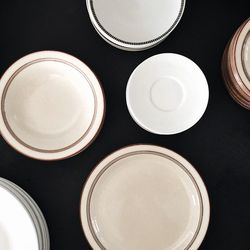 High angle view of empty plates on table