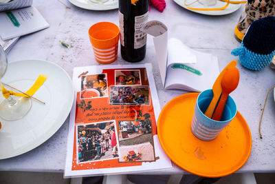 High angle view of food on table