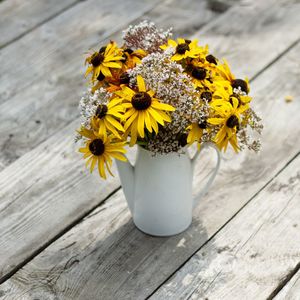 High angle view of sunflowers on table