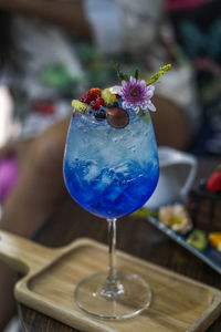 Close-up of wine glass on table