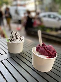 Close-up of ice cream on table