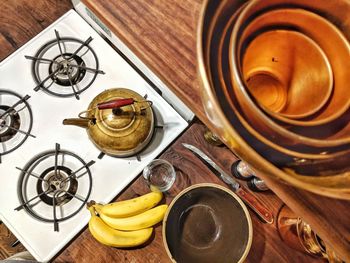 High angle view of food on table