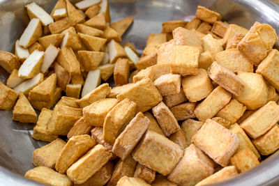 Close-up of chopped potatoes on plate