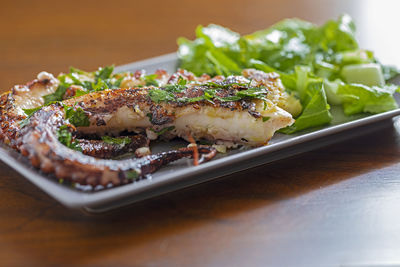 Close-up of food in plate on table