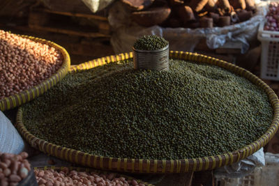 High angle view of spices for sale in market