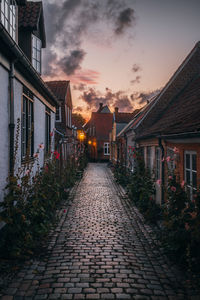 Footpath amidst buildings against sky