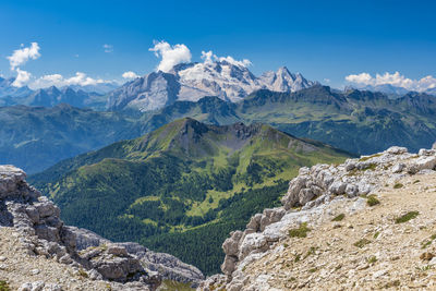 Scenic view of landscape and mountains against sky