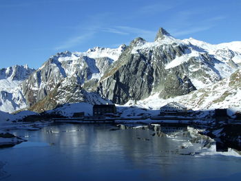 Scenic view of snowcapped mountains against sky