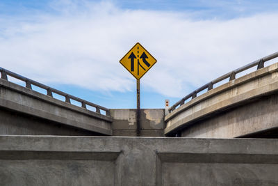 Low angle view of road sign against sky