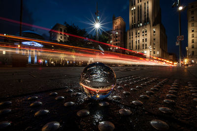 Light trails on city street at night