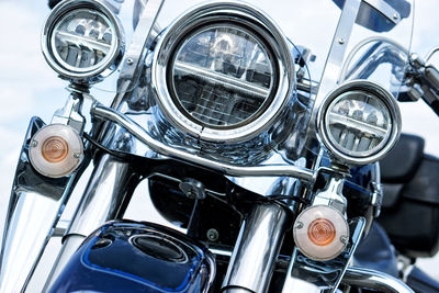 Close-up of motorcycle headlight