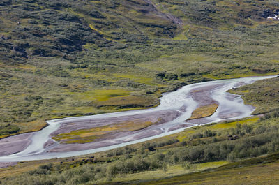 A beautiful summer landscape with rapa river rapadalen in sarek national park in sweden.