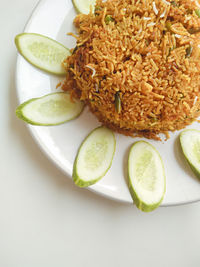 High angle view of fruits in plate