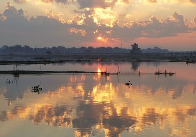 Scenic view of lake against sky during sunset