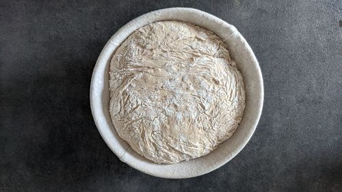 Directly above shot of eggs in bowl on table