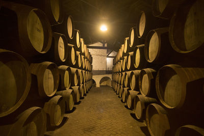 Barrels at wine cellar
