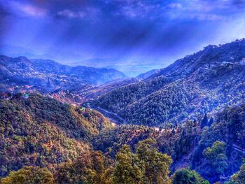 High angle view of mountains against sky