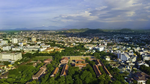 High angle view of townscape against sky