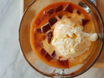 High angle view of ice cream in bowl