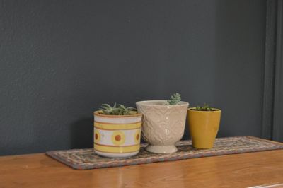 Close-up of glasses on table