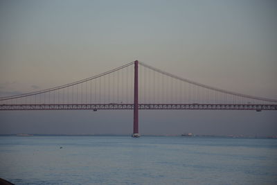 View of suspension bridge over sea