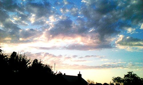 Low angle view of silhouette trees against cloudy sky