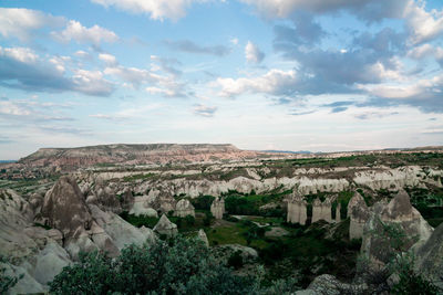 Aerial view of landscape against cloudy sky