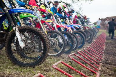 Close-up of motocross race start