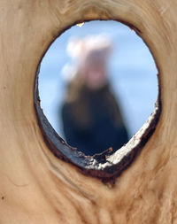 Close-up of tree trunk seen through hole