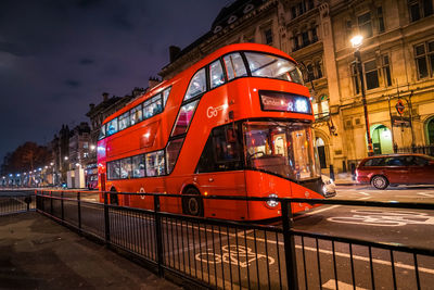 High angle view of city street at night