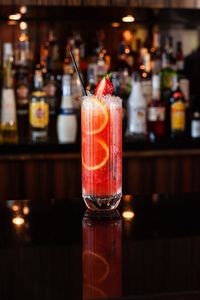 Close-up of strawberry lemonades in  glass