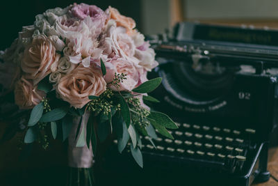 Close-up of rose bouquet on table