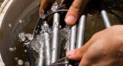 Close-up of hand on water