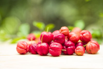 Close-up of strawberries on table