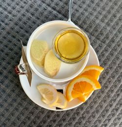 High angle view of breakfast on table