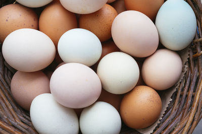 High angle view of eggs in container