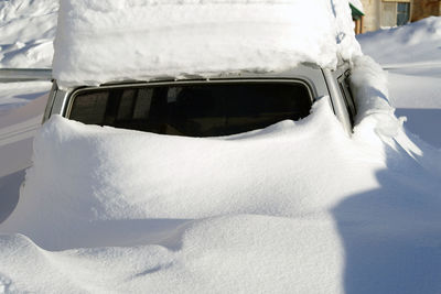 Frozen cars in parking lot during sunny day