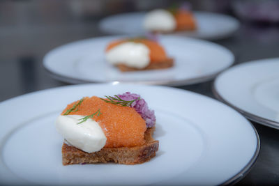 Close-up of cake in plate on table