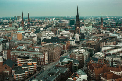 High angle view of buildings in city