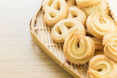 High angle view of cupcakes on table