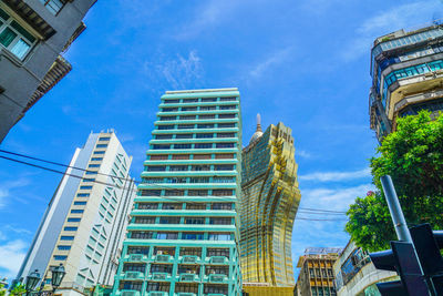 Low angle view of modern buildings against sky