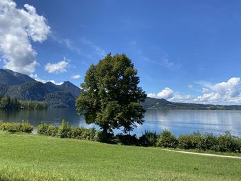 Scenic view of lake against sky