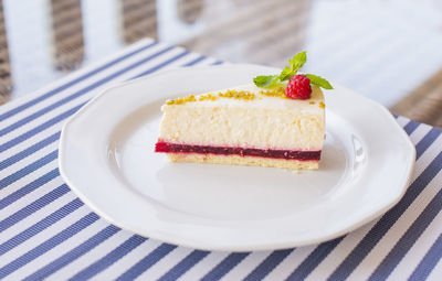 Close-up of dessert in plate on table